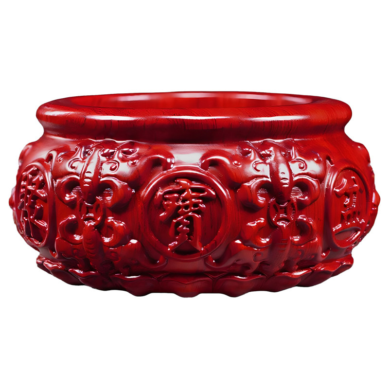 红色木质精雕聚宝盆实木家用客厅装饰品挖空香炉木雕摆件工艺礼品,淘宝优惠券,粉丝福利购,淘宝优惠卷