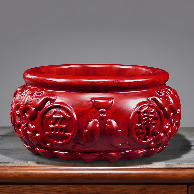 红色木质精雕聚宝盆实木家用客厅装饰品挖空香炉木雕摆件工艺礼品,淘宝优惠券,粉丝福利购,淘宝优惠卷