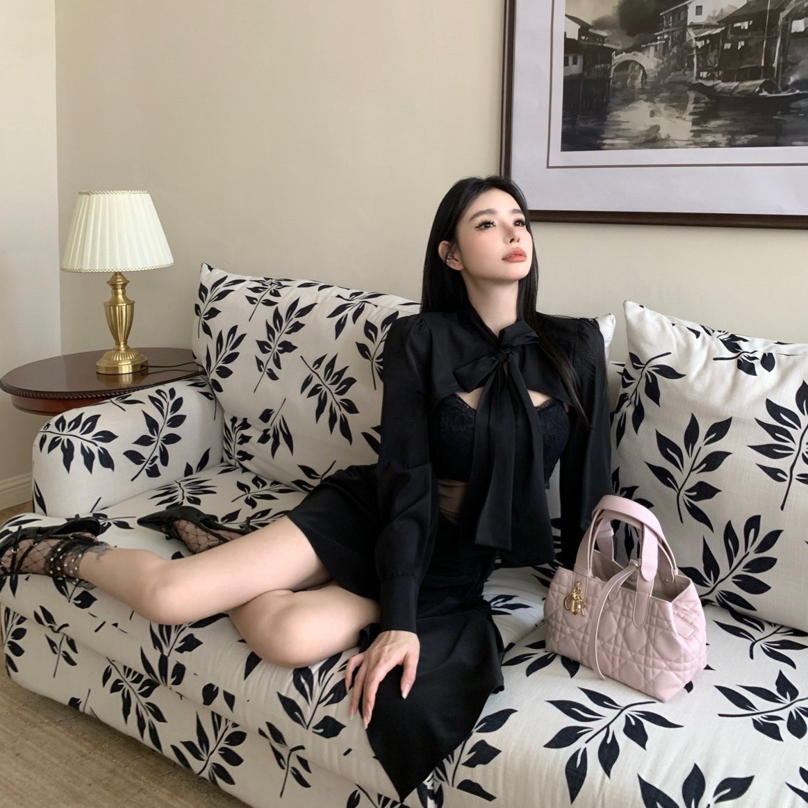 SHINESTING 黑色雪纺衬衫套装女蕾丝吊带背心+飘带披肩两件套,淘宝优惠券,粉丝福利购,淘宝优惠卷