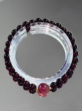 仿天然仿石榴石酒红三圈手链