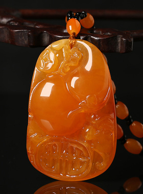 仿蜜蜡秋冬新款毛衣链琥珀平安扣