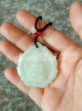 仿和田玉观音吊坠寺庙结缘毛衣链