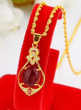 新品金色首饰四叶草水滴红玫瑰吊坠时尚百搭款直播货源厂家直销