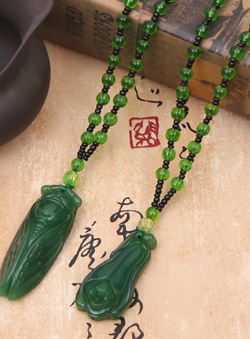 民族风仿绿玉吊坠长款毛衣链观音弥勒佛项链貔貅保平安厂直销