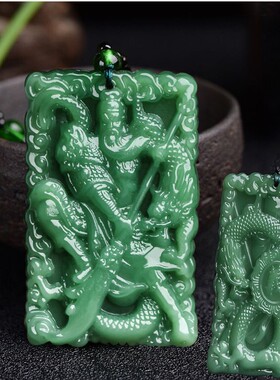 黑曜石武财神关羽关二爷吊坠双面精雕仿深玉关公挂饰男士毛衣项链