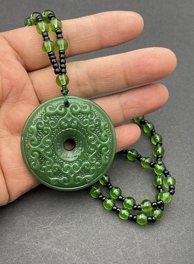 双面路路通平安扣吊坠仿玉琉璃平安项链福寿安康路路通毛衣链礼品