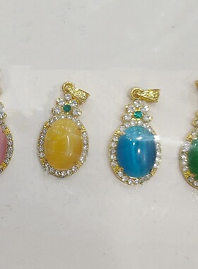 小清新水晶猫眼石椭圆形水滴吊坠满钻金镶玉项坠挂件男女项链饰品