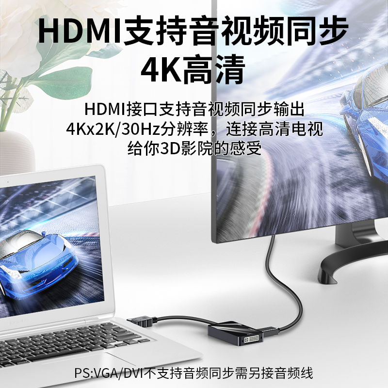 DP转HDMI/DVI/VGA三合一转换器电脑外接显示器投影仪电视dp转hdmi - 图0