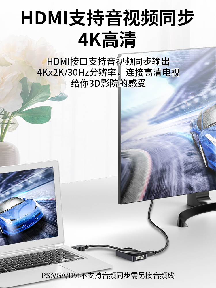 DP转HDMI/DVI/VGA三合一转换器电脑外接显示器投影仪电视dp转hdmi-图0