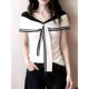 ເສື້ອຢືດ accordion sleeveless ທີ່ມີຄໍຄໍຂອງກອງທັບເຮືອທີ່ອອກແບບມາສໍາລັບແມ່ຍິງ 2026 summer ຊັ້ນສູງ lazy slim ຄົນອັບເດດ: