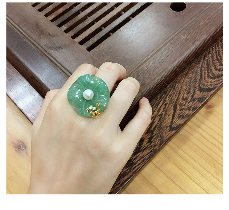 食指装饰天然珍珠玉石戒指女925纯银开口活口复古韩国个性手工