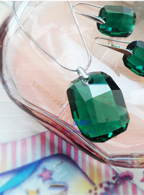 祖母绿水晶耳环项链首饰品套装女925银配饰短款春夏锁骨链韩国版