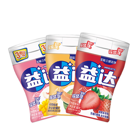益达口香糖无糖木糖醇约70粒大瓶装草莓蜜瓜混合糖果清新口气零食