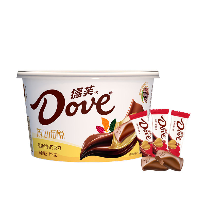 德芙丝滑牛奶4.5g碗装112g香浓黑巧小粒装巧克力办公室休闲零食