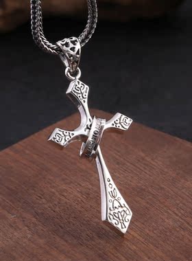 纯银男士复古项链十字架吊坠
