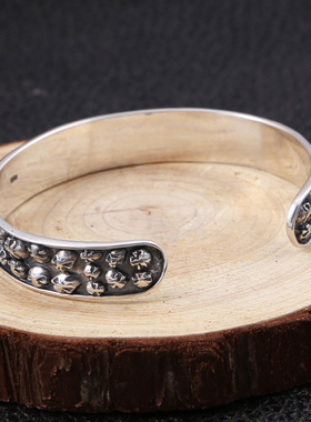 朋克风骷髅头男士开口复古手环