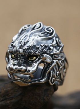 男士霸气风招财貔貅夸张开口戒指