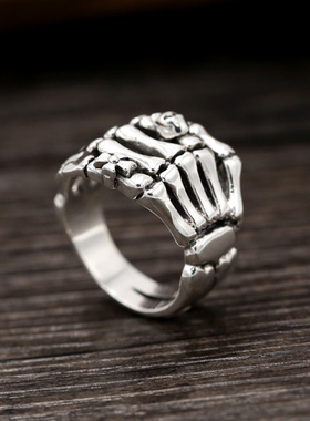 s925纯银复古泰银欧美鬼爪骷髅头