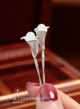 足银耳环999纯银手工马蹄莲白玉耳坠耳饰2024年新款女夏长款气质