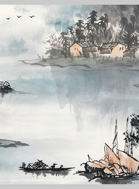 水墨山水画斗方国画微喷字画