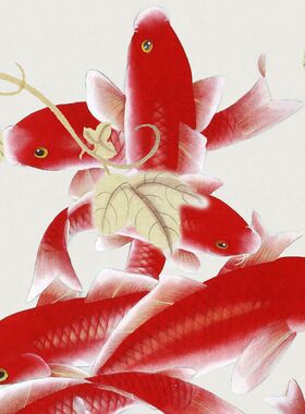九鱼献寿 国画 葫芦鱼寿图 艺术微喷字画 圆形书画 动物画