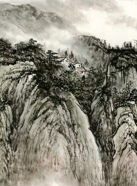 山水画 叱咤风云 国画风景山水画 一帆风顺源远流长 宣纸绢布微喷