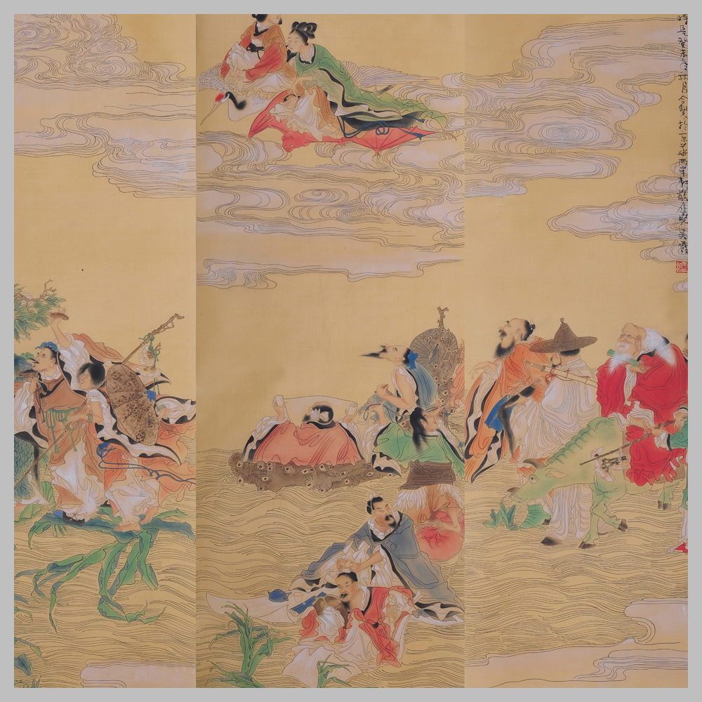 清 任熊 群仙祝寿 古山水风景人物国画 高清 艺术微喷 装 - 图0