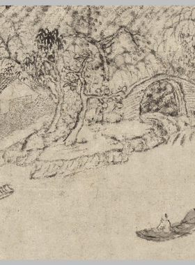 清 垢道人 幽居图 古山水风景人物国画 高清 艺术微喷 装饰画