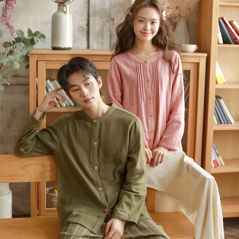 秋冬新款情侣纯棉睡衣男款三层纱棉长袖家居服套装女睡衣全棉条纹,淘宝优惠券,粉丝福利购,淘宝优惠卷
