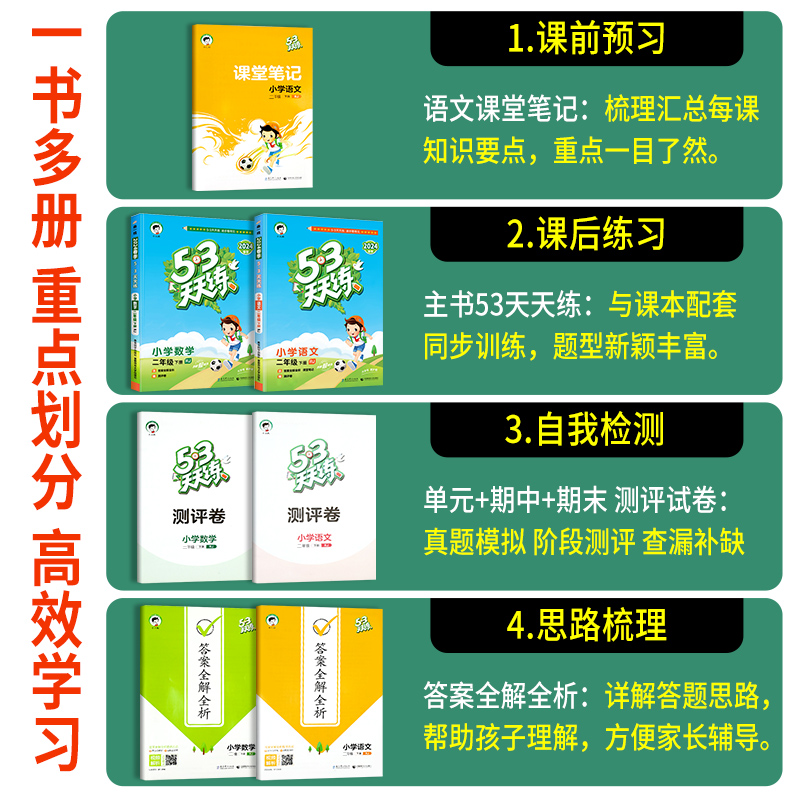 2024新版 53天天练二年级下册同步练习册全套语文数学下册人教版小学2下学期语数同步训练试卷5+3五三5.3课本教材课堂练习题曲一线 - 图0