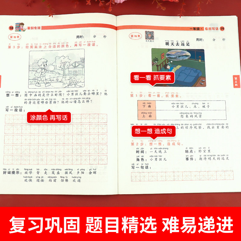 一升二暑假阅读理解看图写话每日一练小学一年级下册二年级衔接人教版1升2看图说话推荐语文课外阅读强化专项训练书老师阶梯好阅读