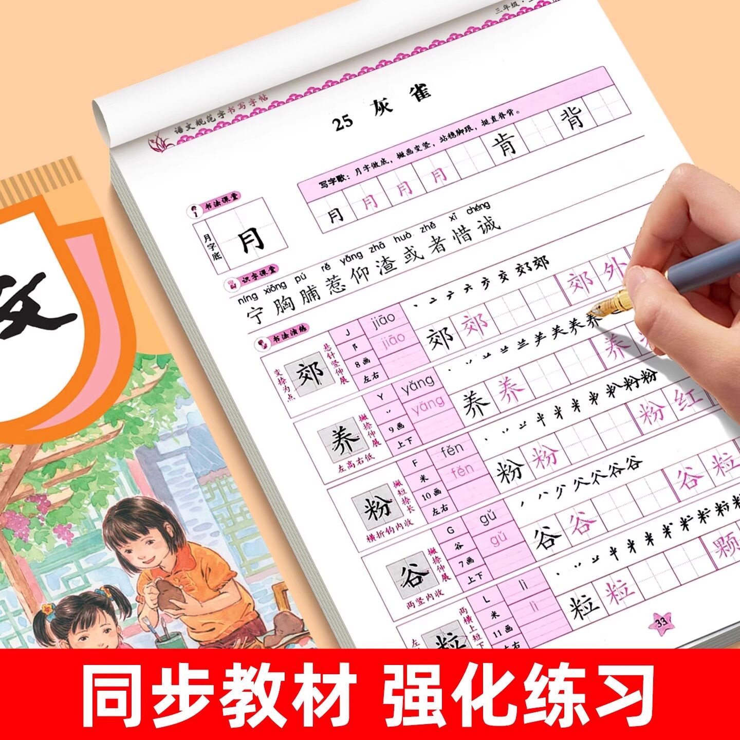 小学语文正楷字帖同步练字帖一二年级三四五六年级上册下册人教版小学生专用每日一练临摹笔顺笔画控笔训练楷书字帖练习写字练字本