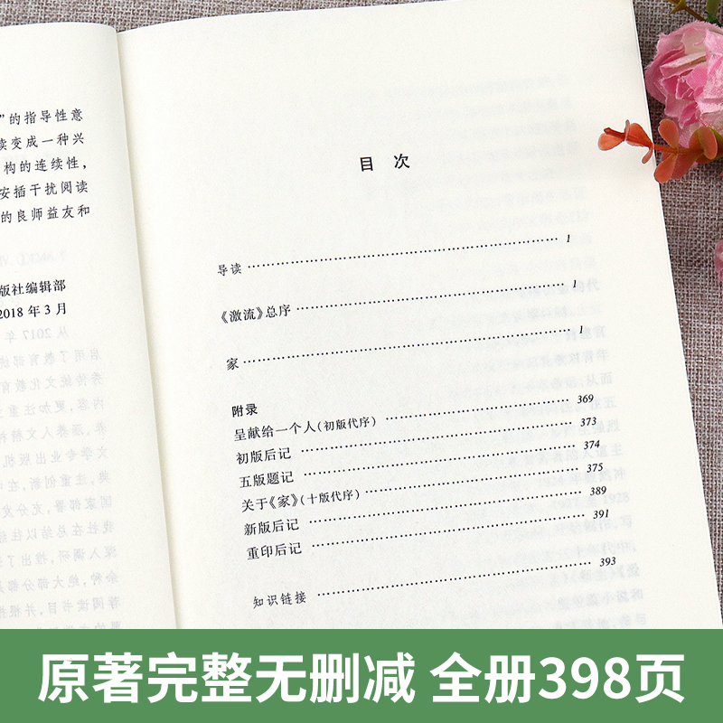 正版 家 巴金著 现货无删减 人民文学出版社书籍中学生版语文阅读丛书青少年课外阅读经典名著高中课本教材 - 图0