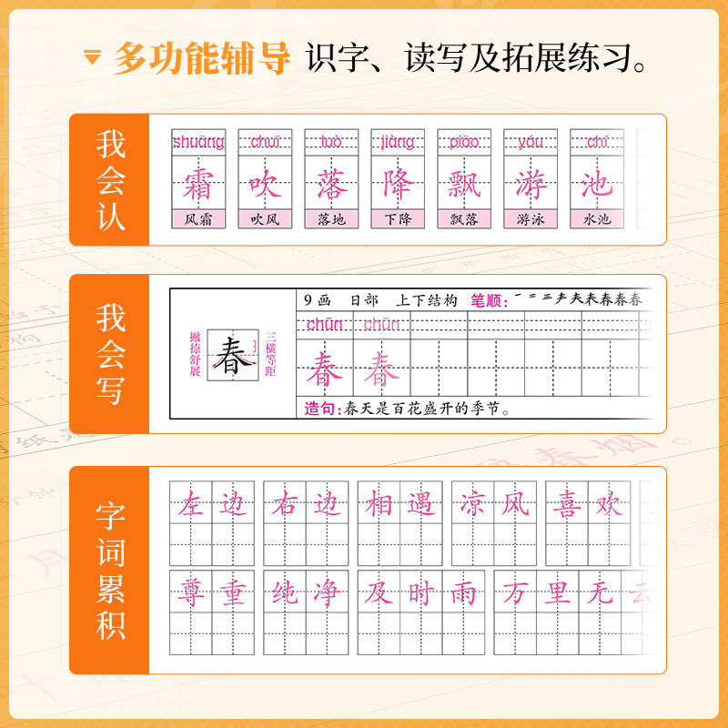 二年级下册练字帖人教版语文同步字帖每日一练 练字本小学生专用2年级字帖练字田子格写字本临摹描红硬笔书法生字抄写本笔画笔顺 - 图1