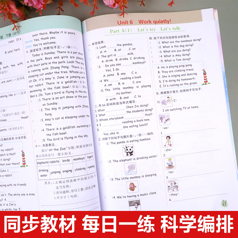 2024新版 英语五年级下册同步练习课时作业本课课练 乐学熊人教版PEP 小学生5年级下学期英语听力阅读理解训练一课一练教材全解