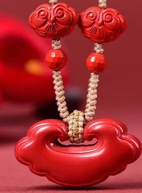 朱砂红砂如意锁吊坠挂件项链本命年吉祥挂件男女款配饰毛衣链