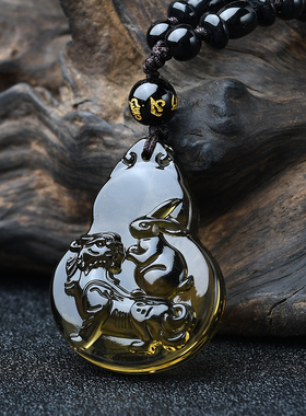 淘运阁鸿兔谛听吉宏吊坠黑曜石