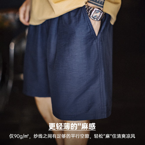 马登工装美式莱赛尔仿亚麻短裤外穿高级老钱风休闲五分裤薄男士夏 - 图2
