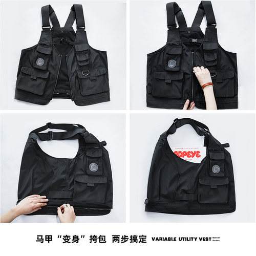 马登工装美式复古多口袋机能风马甲无袖坎肩背心两用挎包外套男秋 - 图2