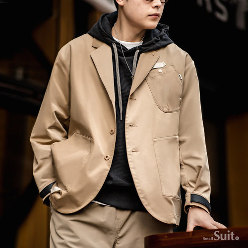 马登工装 美式休闲平驳领小西装夹克多口袋机能宽松西服外套男秋 - 图3