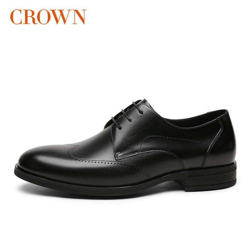 Crown 皇冠正装皮鞋男士春季新款商务系带办公结婚宴会真皮德比鞋