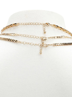 跨境配饰新品欧美多层几何链环项