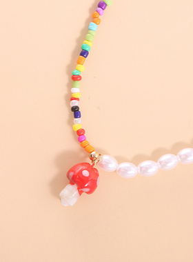 欧美跨境饰品红色白点玻璃蘑菇吊