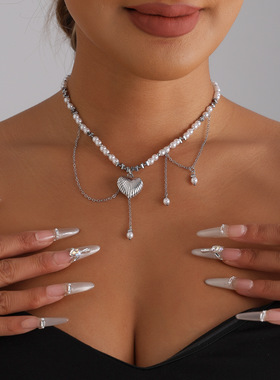 欧美跨境饰品金属重工风纹理爱心