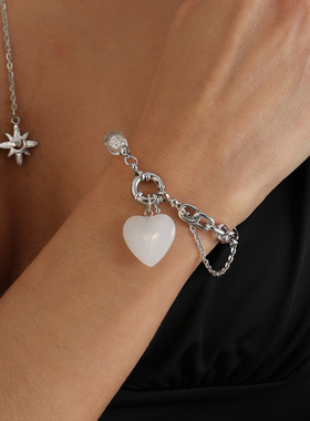 欧美跨境饰品爆裂纹水晶爱心项链