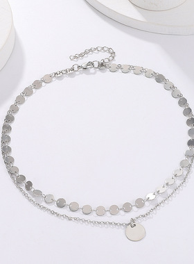 跨境外贸民族风合金手工亮片颈圈 双层多层镀金链式简约项链女