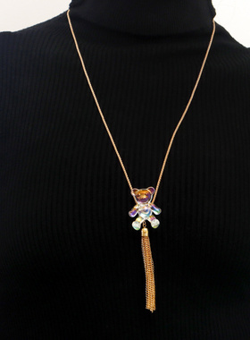 欧美跨境饰品白色透明炫彩小熊吊