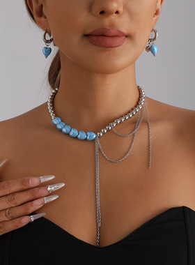 欧美跨境饰品时尚拼接风蓝色爱心