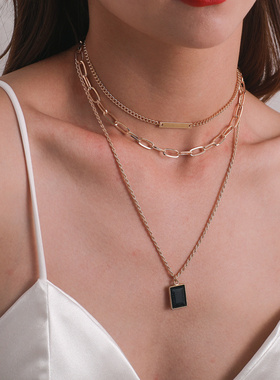 欧美跨境饰品黑色镶钻宝石吊坠锁