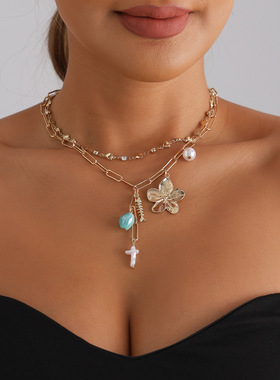 欧美跨境饰品复古风花朵鱼骨元素